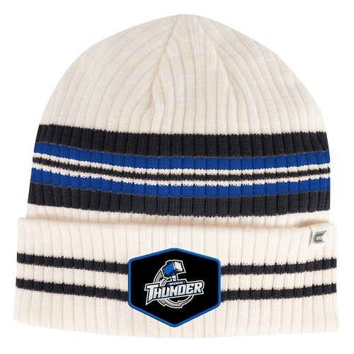 White Striped Beanie with Patch