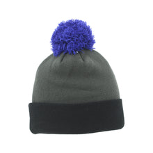 Load image into Gallery viewer, Black and Grey Thunder Beanie w/ Pom