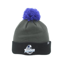 Load image into Gallery viewer, Black and Grey Thunder Beanie w/ Pom