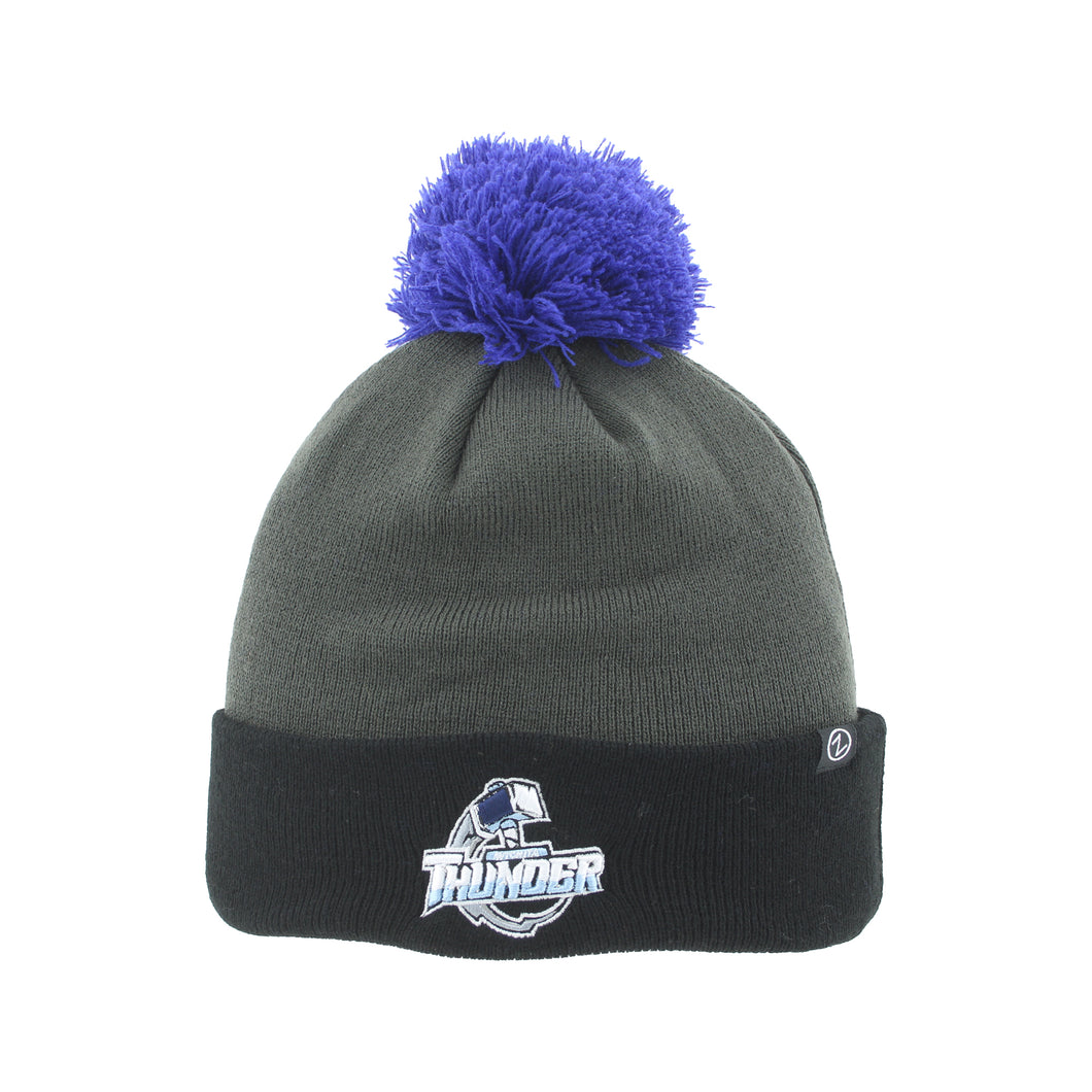 Black and Grey Thunder Beanie w/ Pom